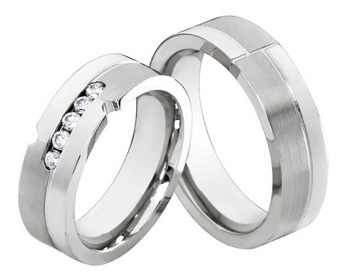 Partnerringe Edelstahlringe PE148 mit Zirkonias und Gravur Partnerringe Edelstahlringe PE148 mit Zirkonias und Gravur