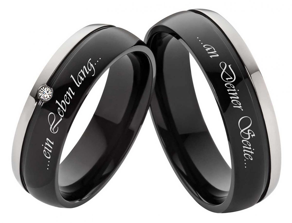 Titanringe T059 mit Zirkonia oder Diamant und Außengravur