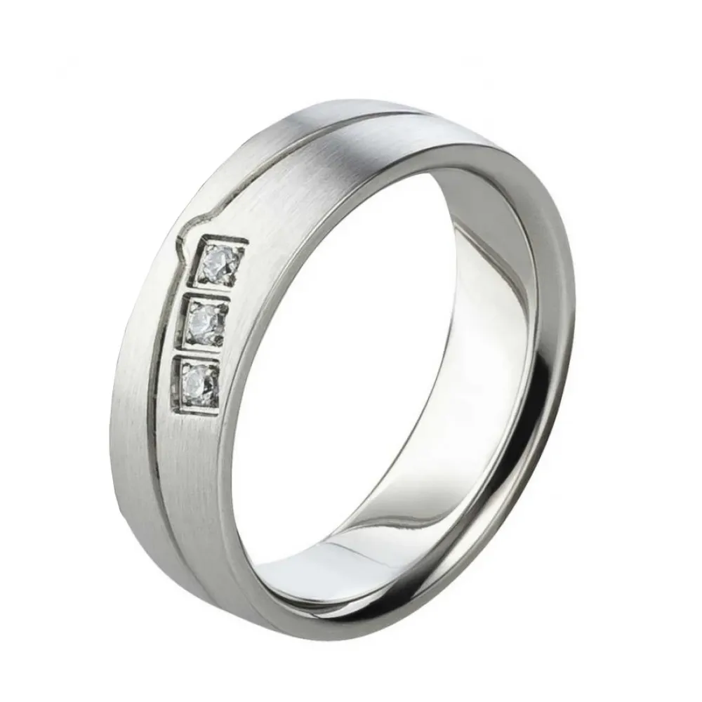 Längsmattierte Titanring mit Zirkonia-Steinen