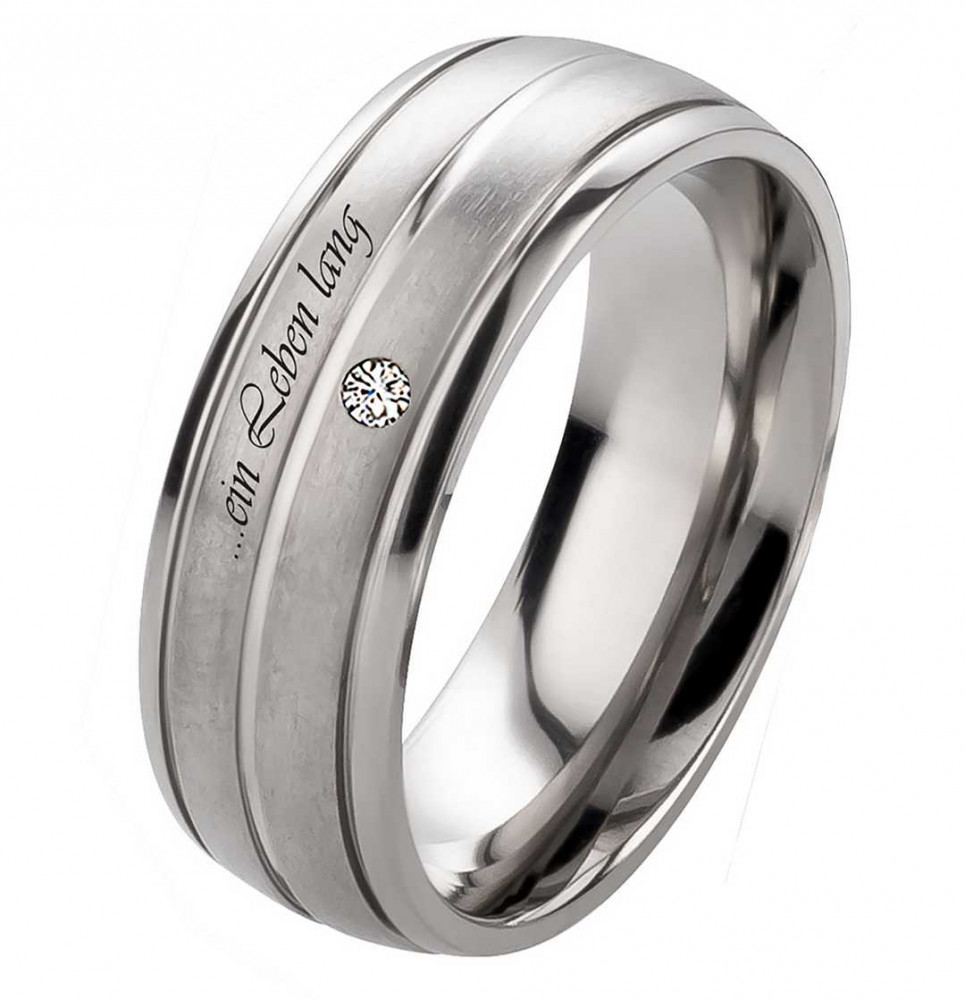 Damenring Titanring DT019 mit Zirkonia und Außengravur Damenring Titanring DT019 mit Zirkonia und Außengravur