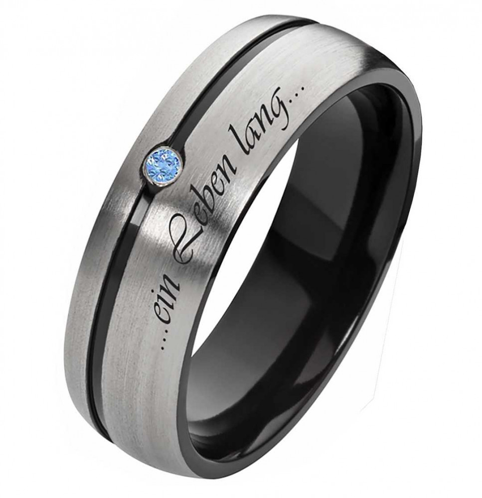 Schwarze Titanringe T133 mit blauem Zirkonia Schwarze Titanringe T133 mit blauem Zirkonia