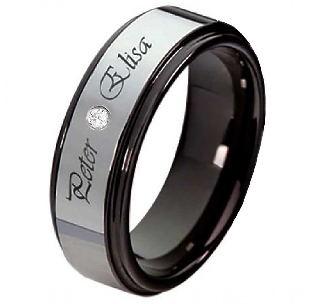 Damenring Wolframring DW120 mit Zirkonia und Außengravur