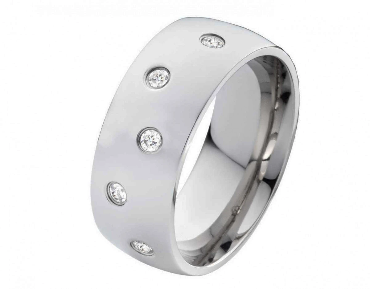 Zauberhafte Edelstahlringe E047 mit Zirkonias und Gravur Zauberhafte Edelstahlringe E047 mit Zirkonias und Gravur