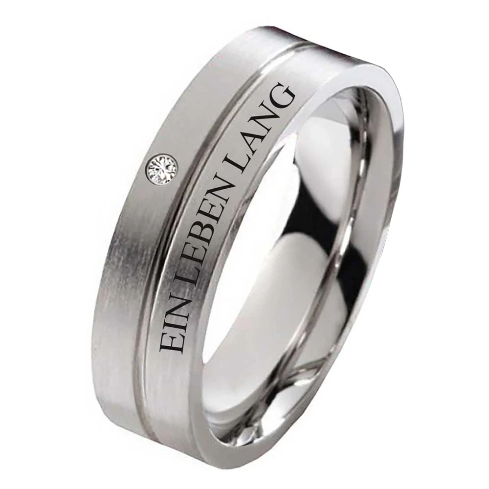 Edelstahlringe E291 mit Zirkonia oder Diamant und Außengravur Edelstahlringe E291 mit Zirkonia oder Diamant und Außengravur