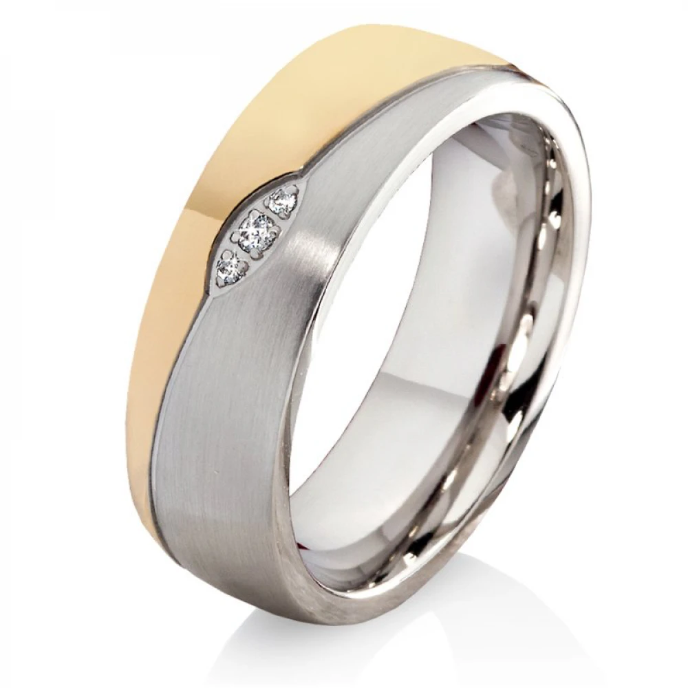 Edelstahlring mit 3 Zirkonia Gravur P300