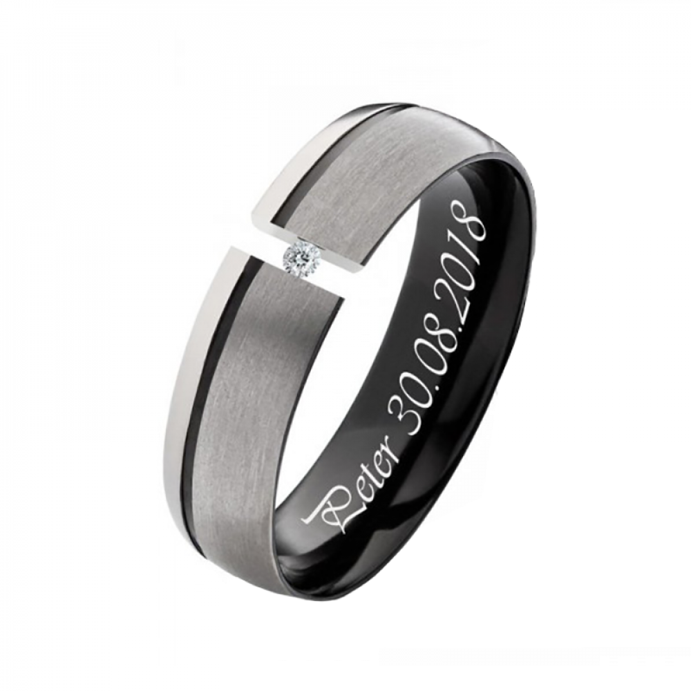 6mm breite Titanring LUC7 mit Stein und Gravur