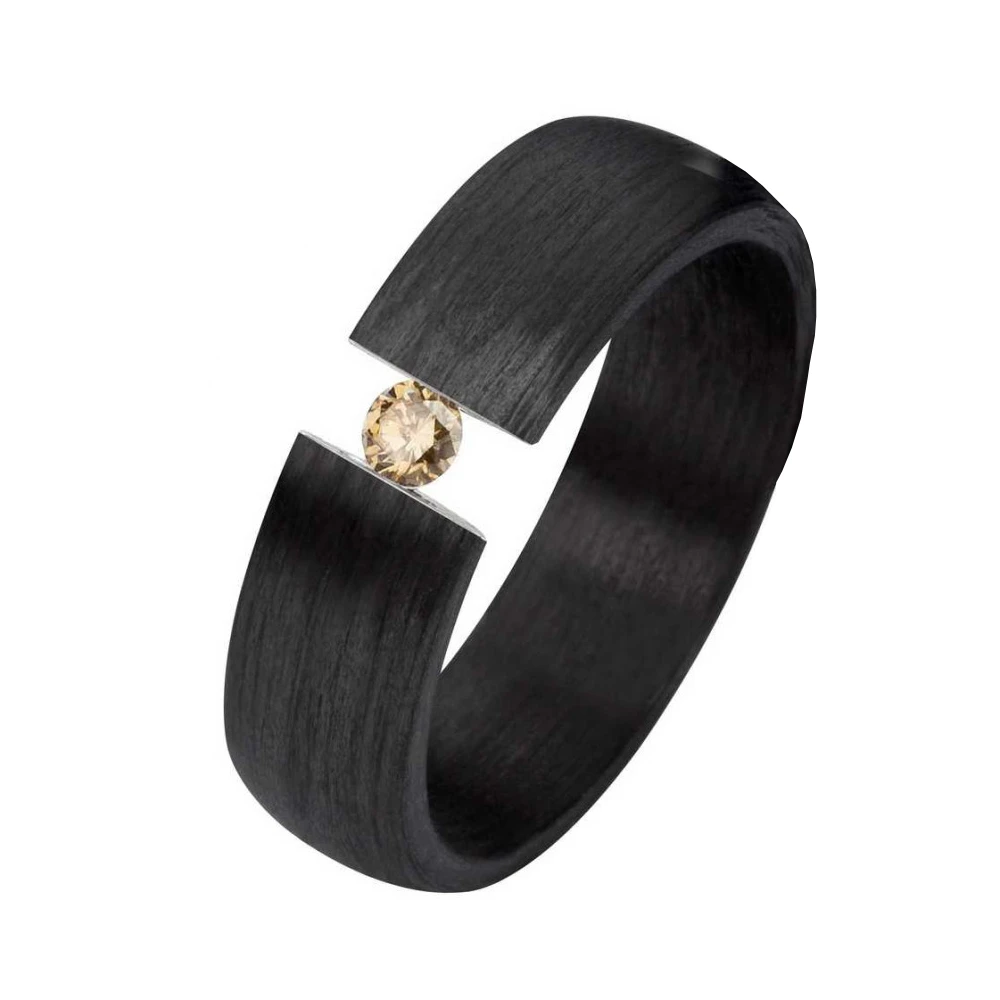 Schlichter Carbonring C005 mit 0,08ct Cognac-Diamant