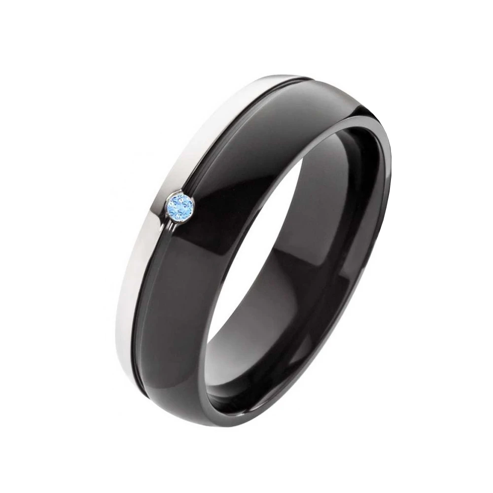 Damenring T128 mit blauem Zirkonia und Gravur