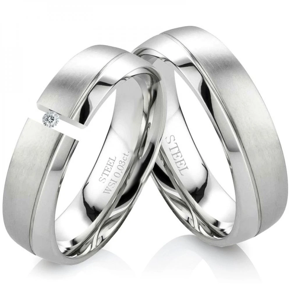 Edelstahlringe LUC13 mit Zirkonia und Gravur