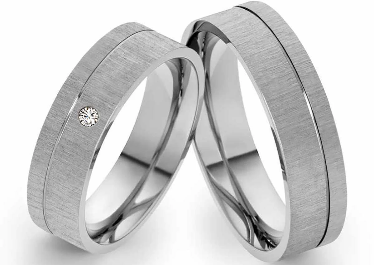 Partnerringe Edelstahlringe E051 mit Zirkonia und Gravur