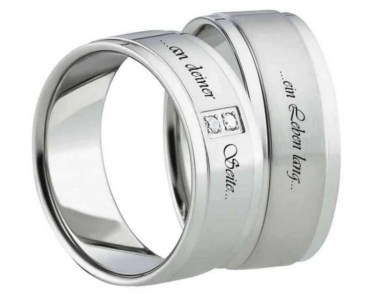 Partnerringe Edelstahl E174G mit Zirkonia und Außengravur