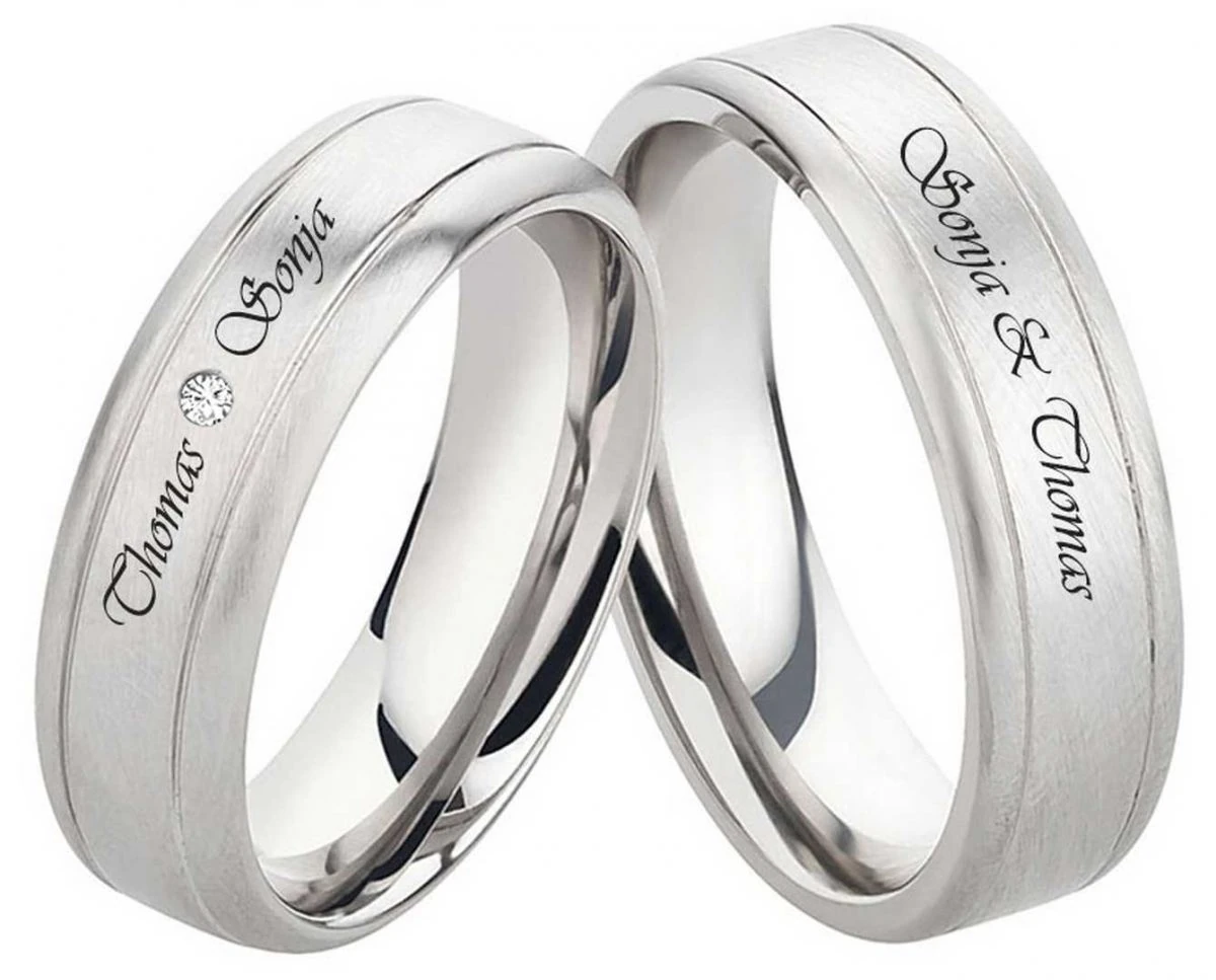 Edelstahlringe E080 mit Zirkonia oder Diamant und Außengravur