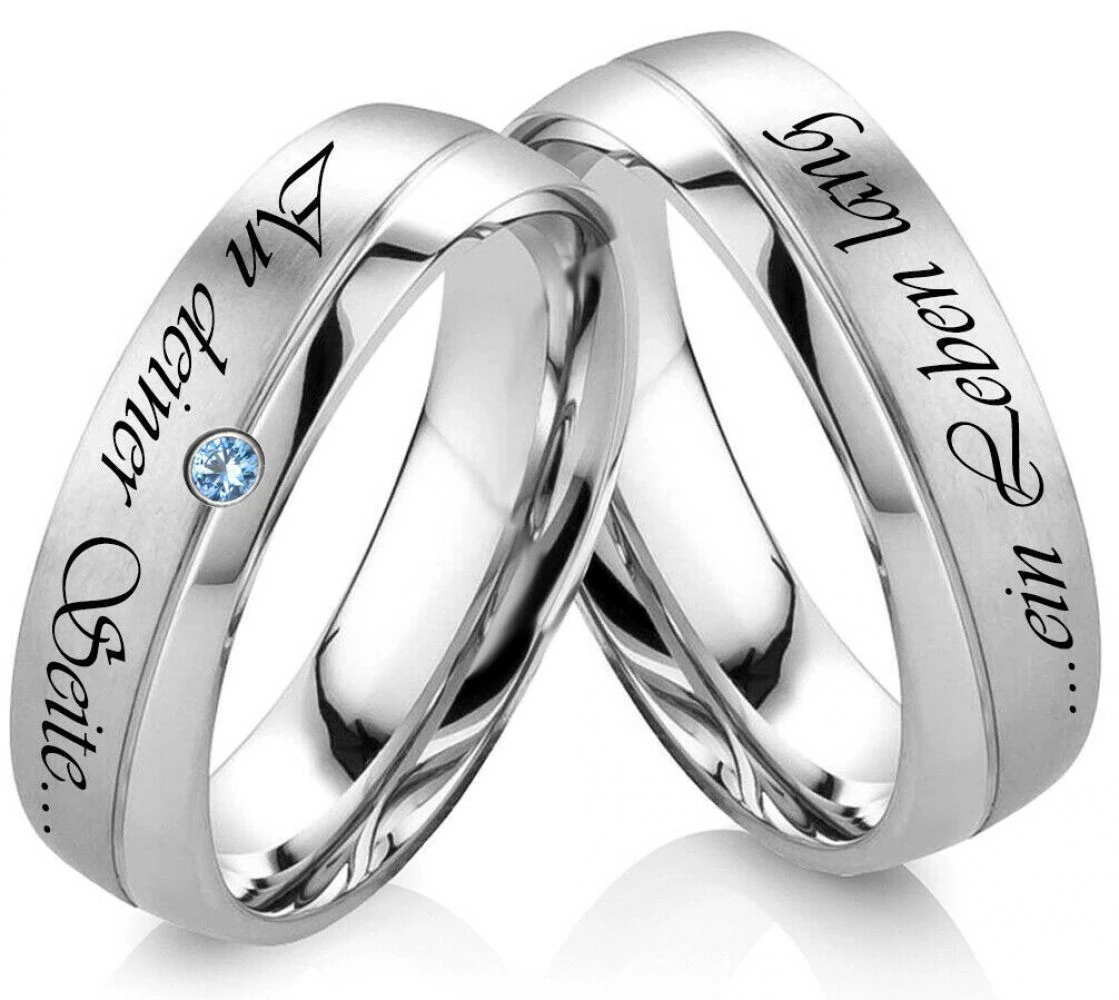 Edelstahlringe H174 mit Zirkonia blau und Gravur