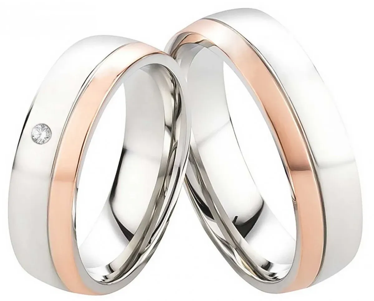 Partnerringe Edelstahlringe E327 mit Zirkonia und Gravur