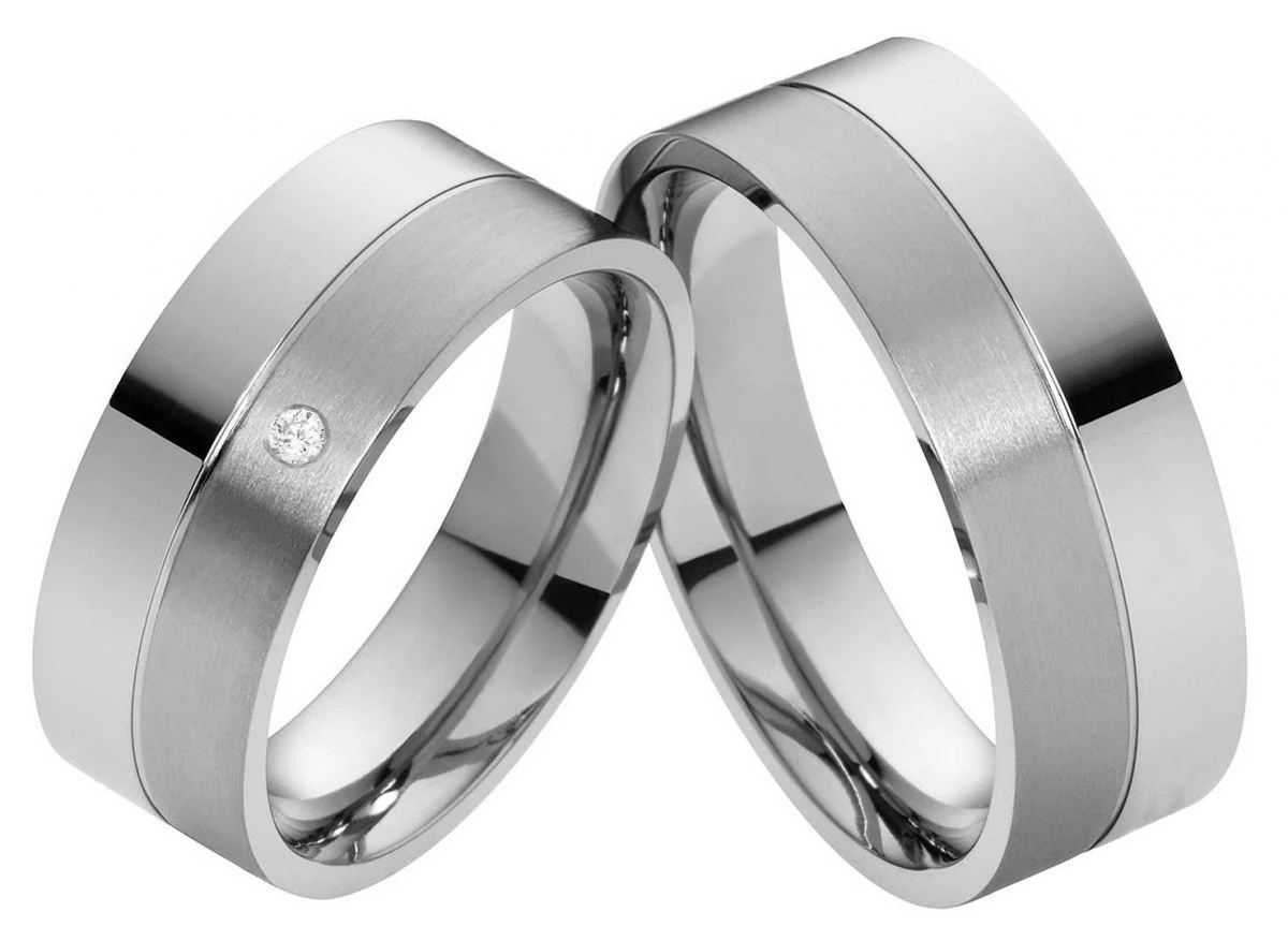 Partnerringe Edelstahlringe E100 mit Zirkonia und Gravur