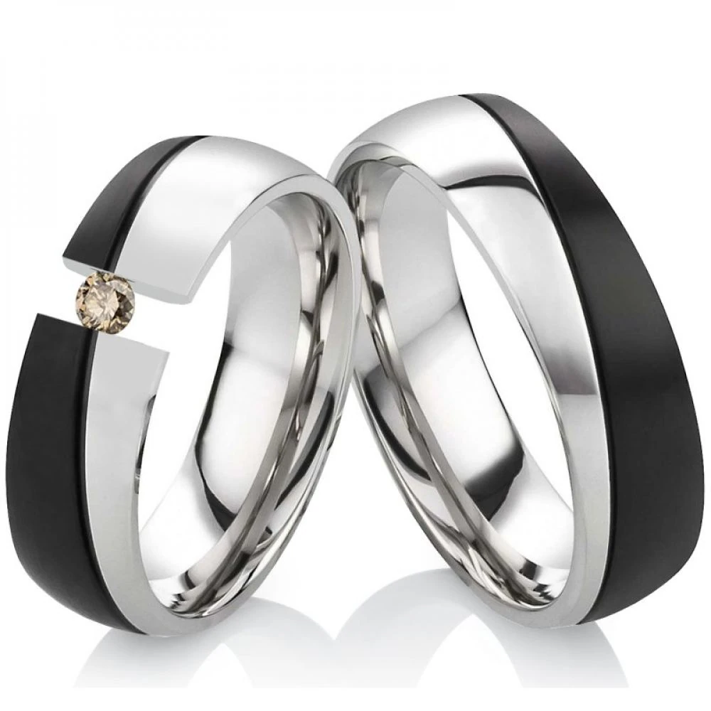 Edelstahlringe ELB13 teil Schwarz mattiert Diamant