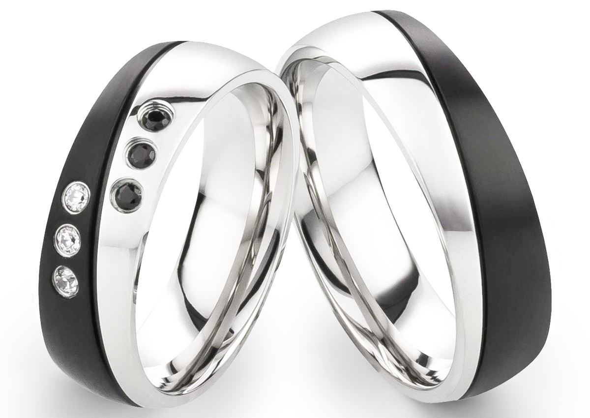 Edelstahlringe E023 mit Zirkonia und Gravur