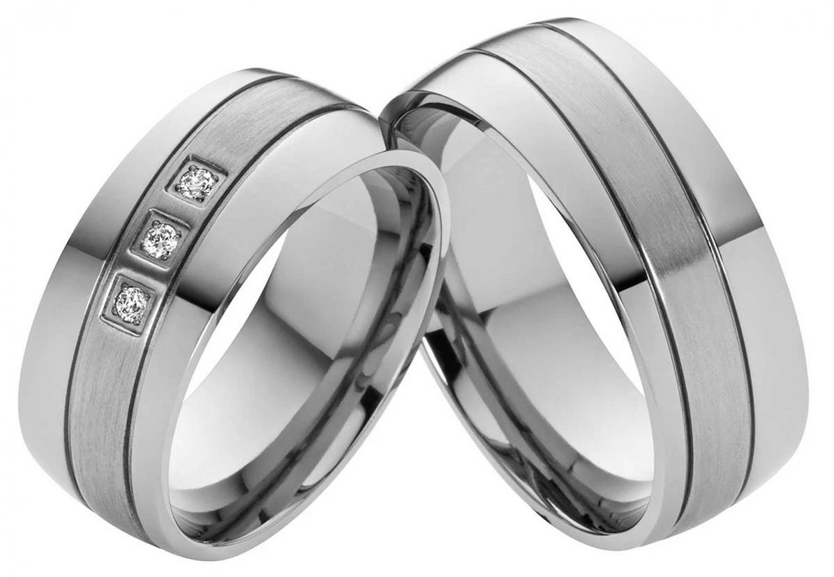Partnerringe Titanringe PT053 mit Zirkonias und gratis Gravur