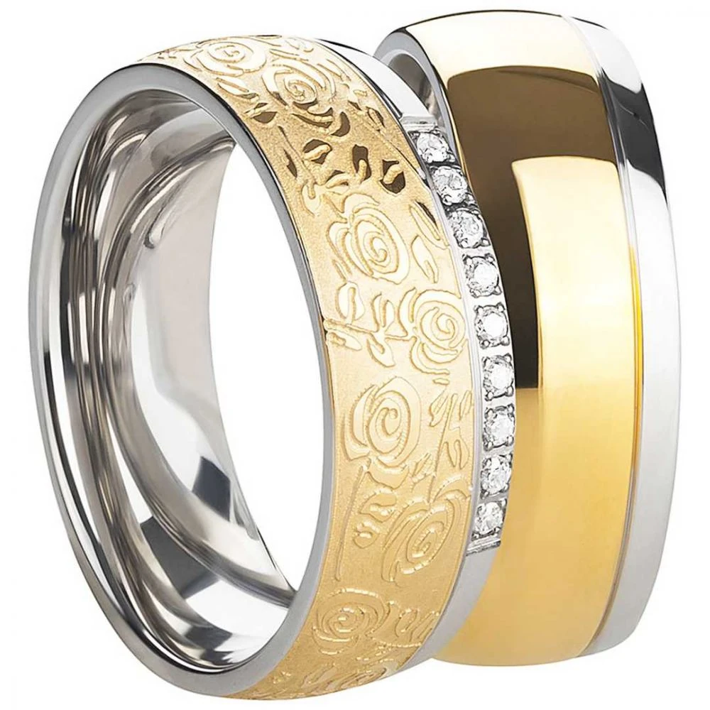 Partnerringe Edelstahl AB3418-AB3419 Rosenmuster