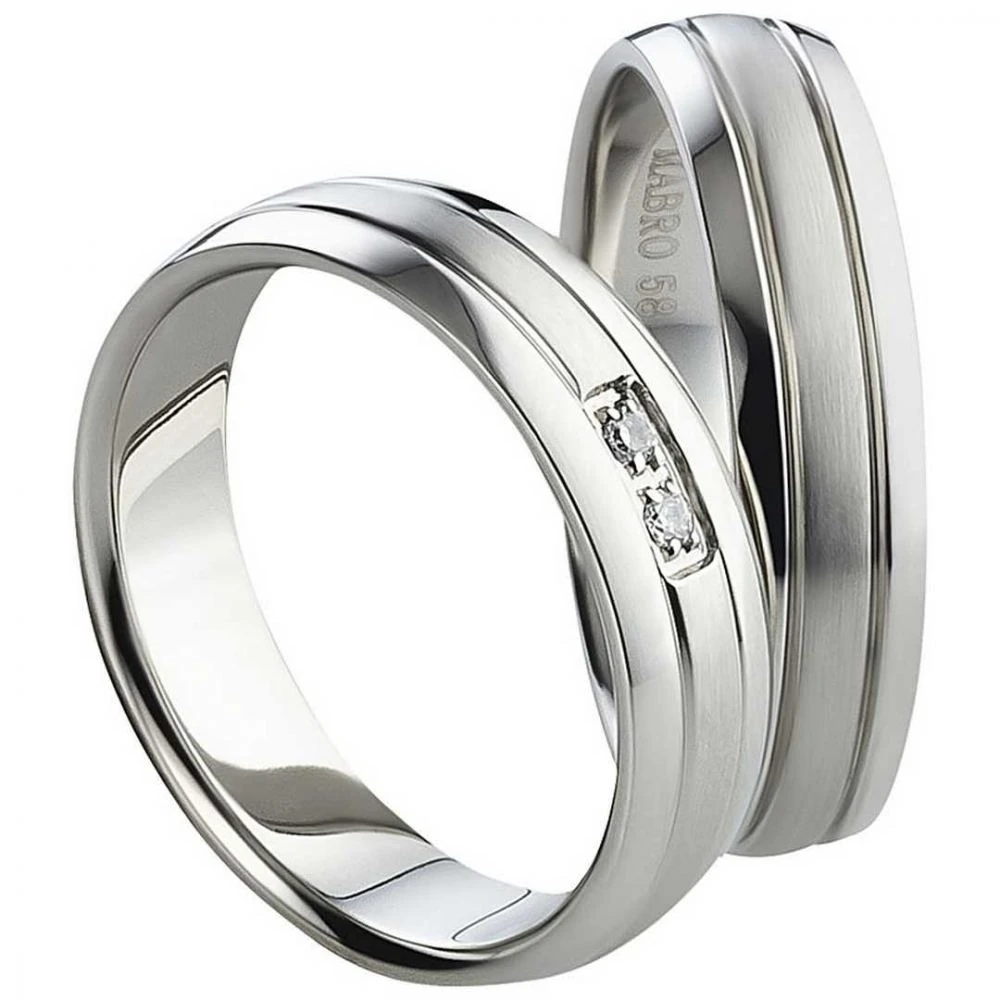 Partnerringe Edelstahl AB832-AB833 mit Zirkonia und Gravur