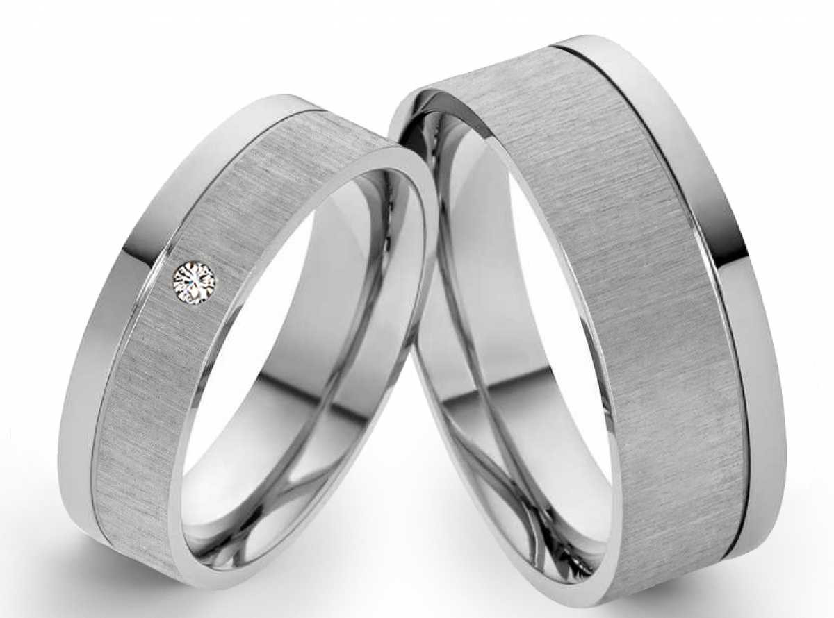 Partnerringe Edelstahlringe PE062 mit Zirkonia und Gravur