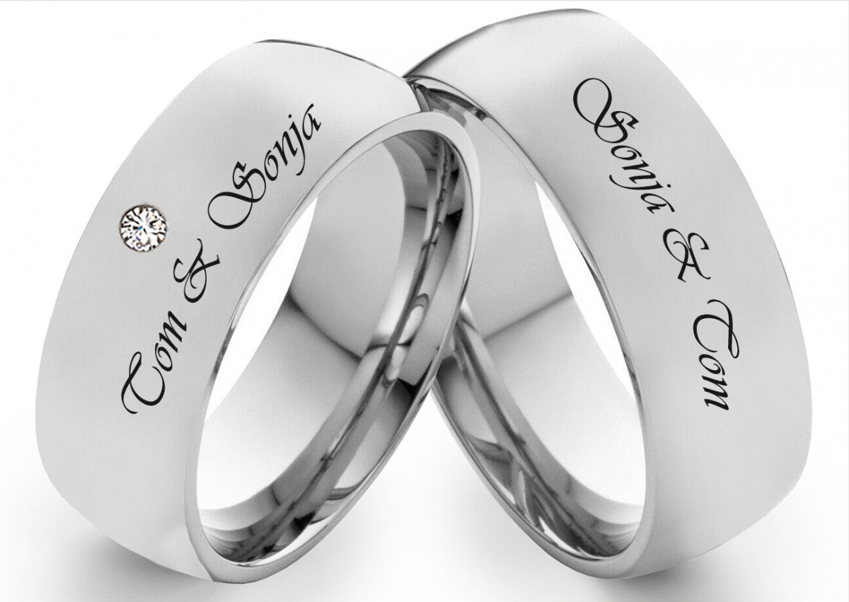 Partnerringe Edelstahlringe PE293 mit Zirkonia oder Diamant und Gravur Partnerringe Edelstahlringe PE293 mit Zirkonia oder Diamant und Gravur