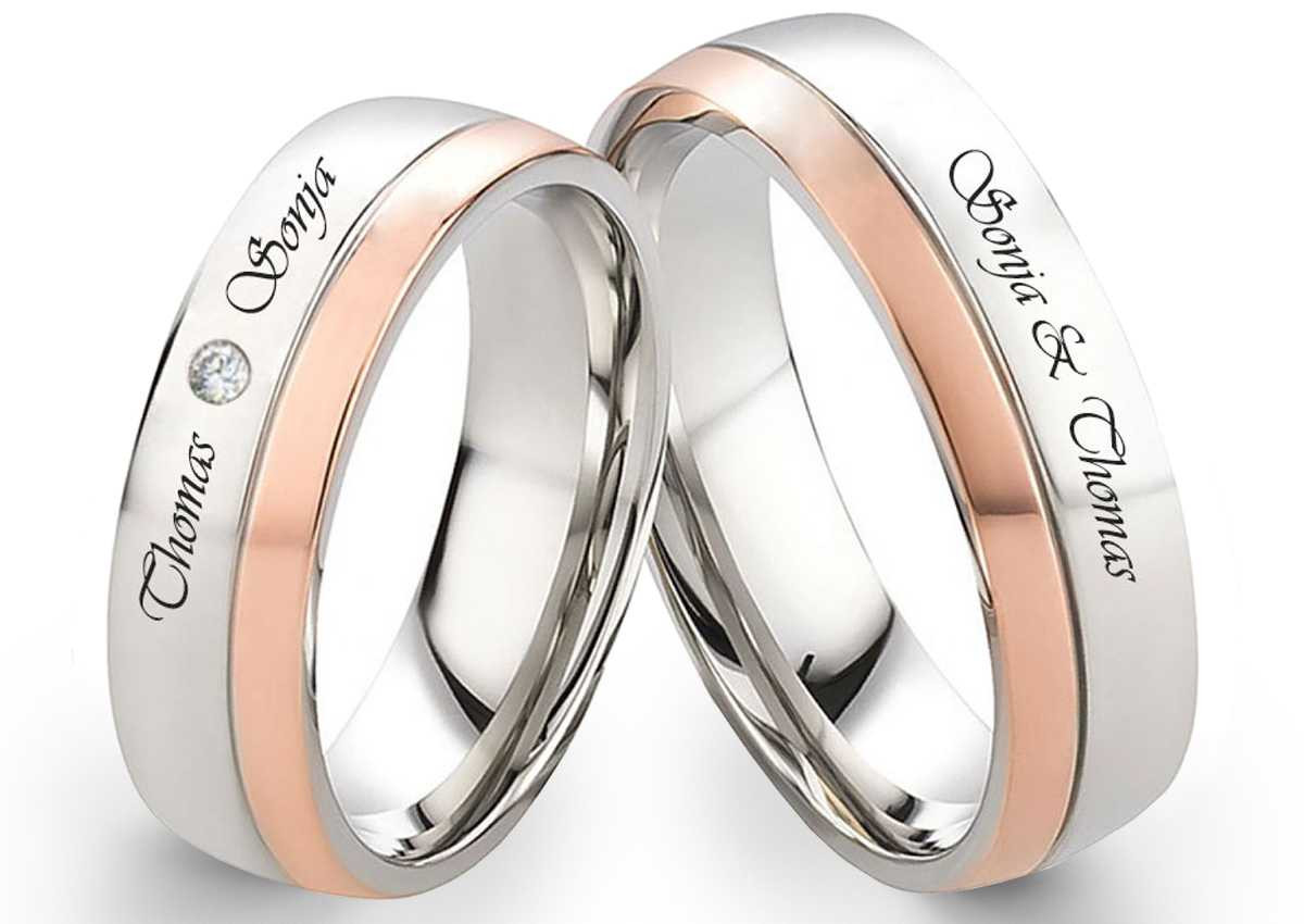 Partnerringe Edelstahlringe PE337 mit Zirkonia oder Diamant und Gravur Partnerringe Edelstahlringe PE337 mit Zirkonia oder Diamant und Gravur