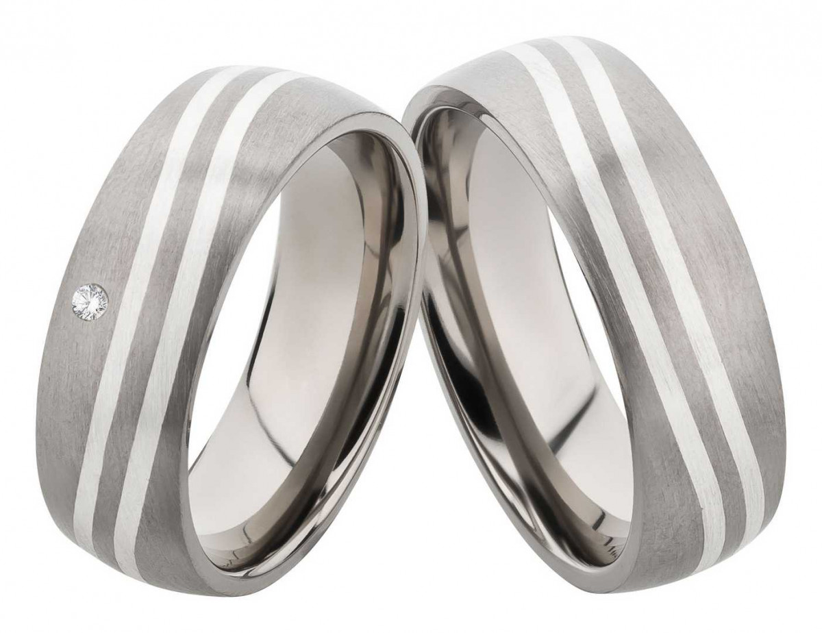 Partnerringe Titanringe mit Silbereinlage PT011 mit Zirkonia weiß Partnerringe Titanringe mit Silbereinlage PT011 mit Zirkonia weiß
