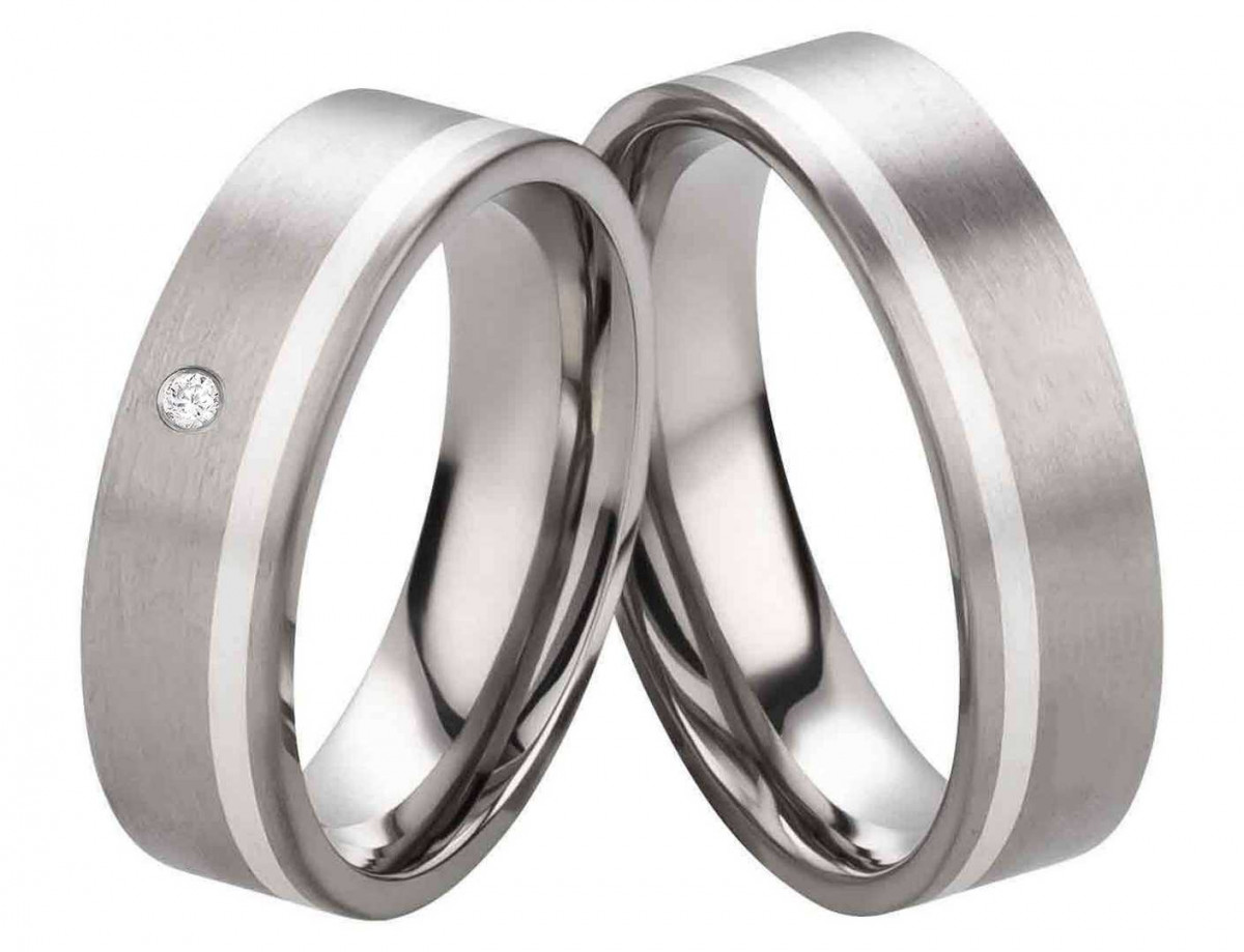 Partnerringe Titanringe mit Silbereinlage PT051 mit Zirkonia