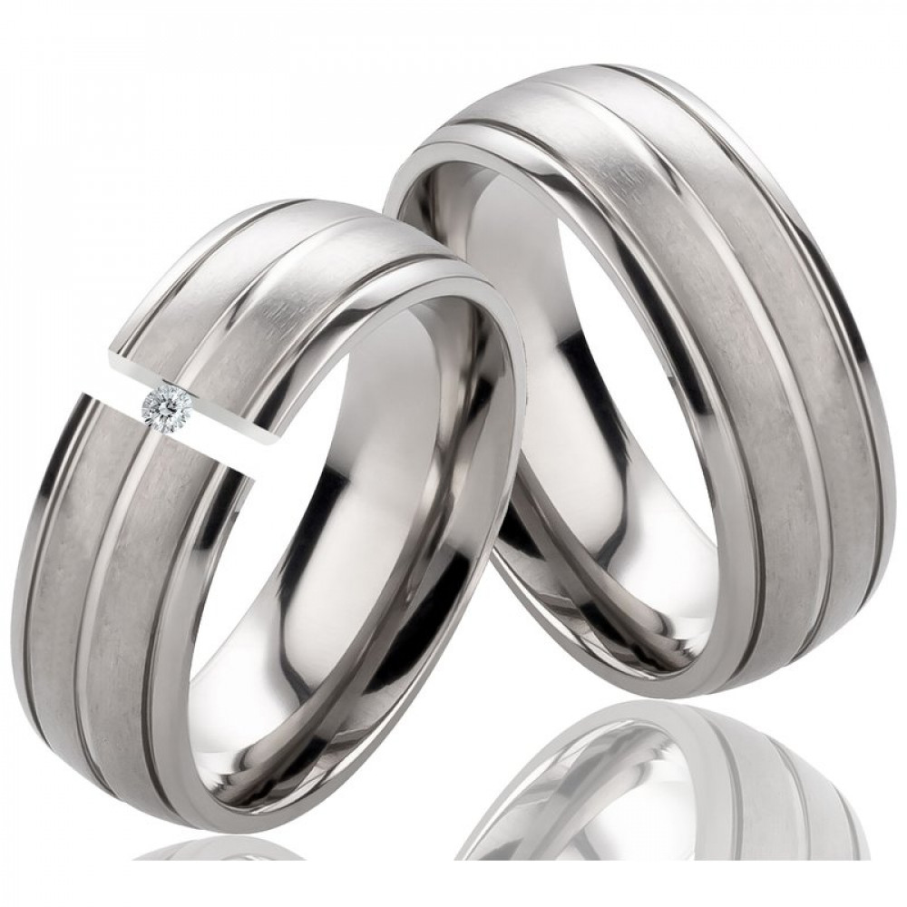 Titanringe mit Zirkonia oder Diamant LUC32 und Gravur
