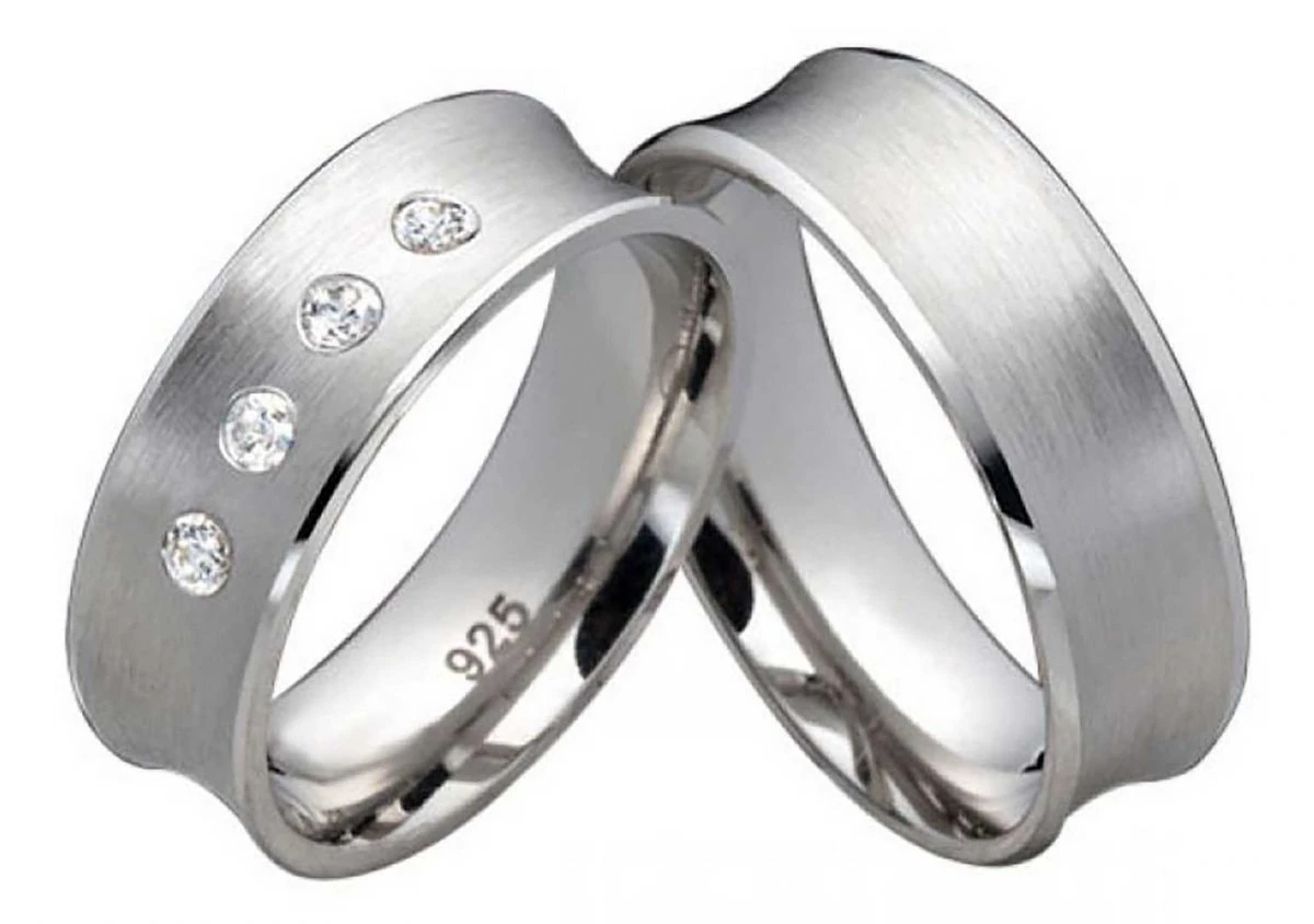 Partnerringe Silberringe PS807 mit Zirkonias, mattierte Oberfläche, stilvoller Ring