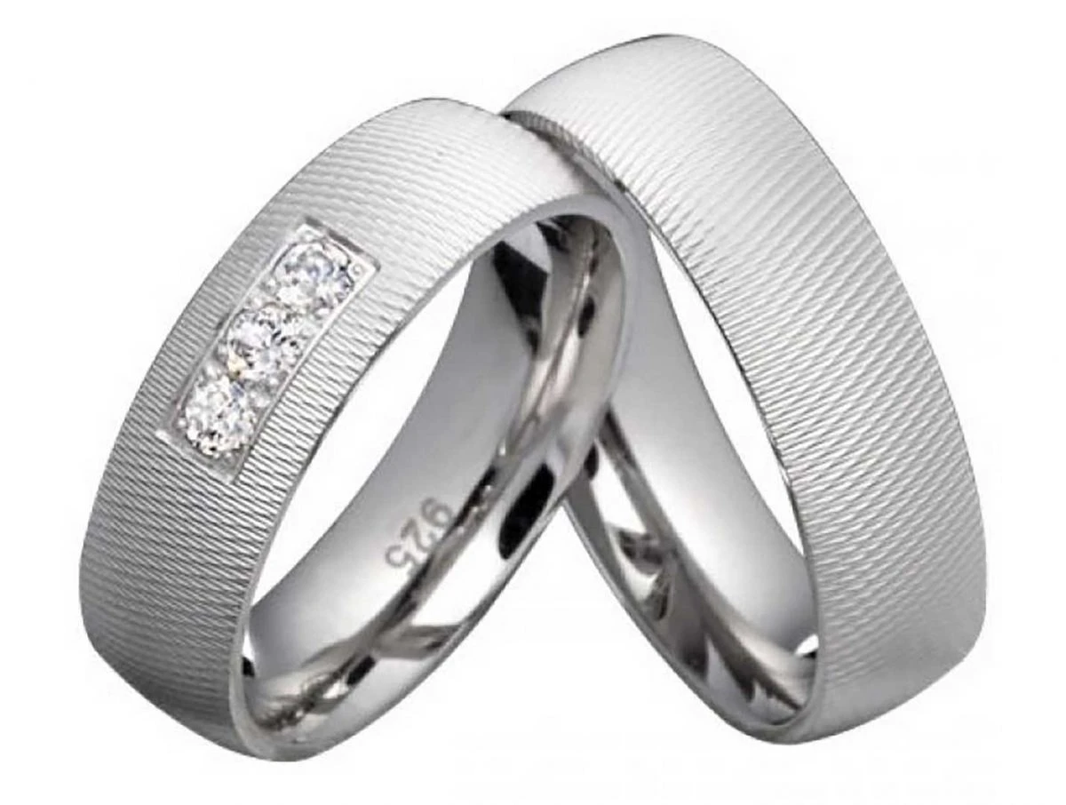 Partnerringe Silberringe PS803 mit Zirkonias und mattierter Oberflaeche