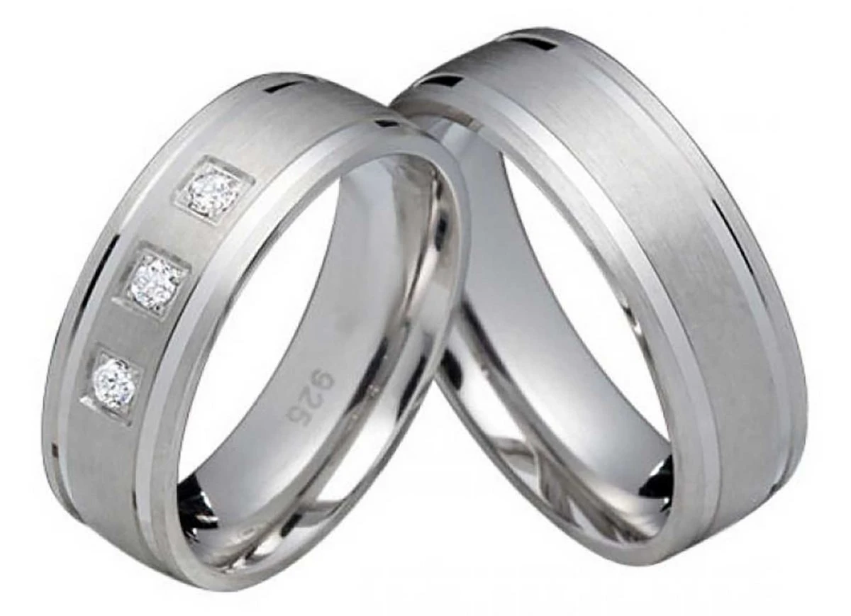 Rings-and-More Partnerringe Silberringe PS810 mit 3x Zirkonias in 6mm breite