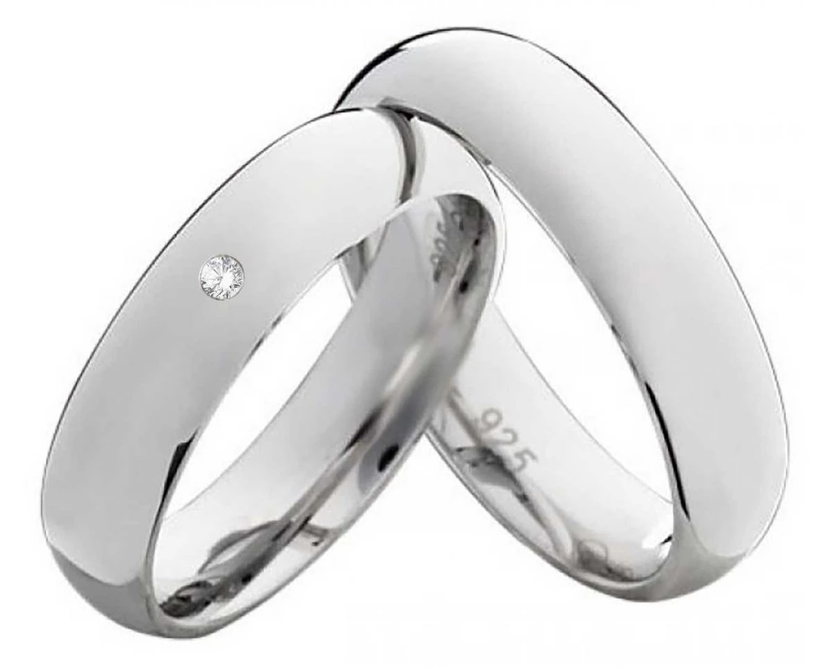 Partnerringe Silberringe PS811s mit Zirkonia oder Diamant, inklusive Gravur