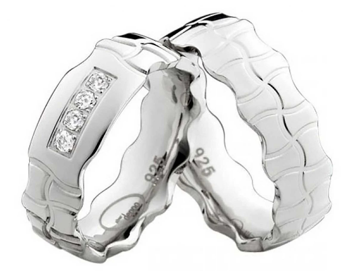 Partnerringe Silberringe PS809 mit Zirkonias, polierte Oberfläche, funkelnder Schmuck