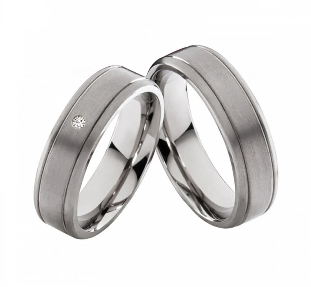 Partnerringe Titanringe MOR55 mit Zirkonia oder Diamant