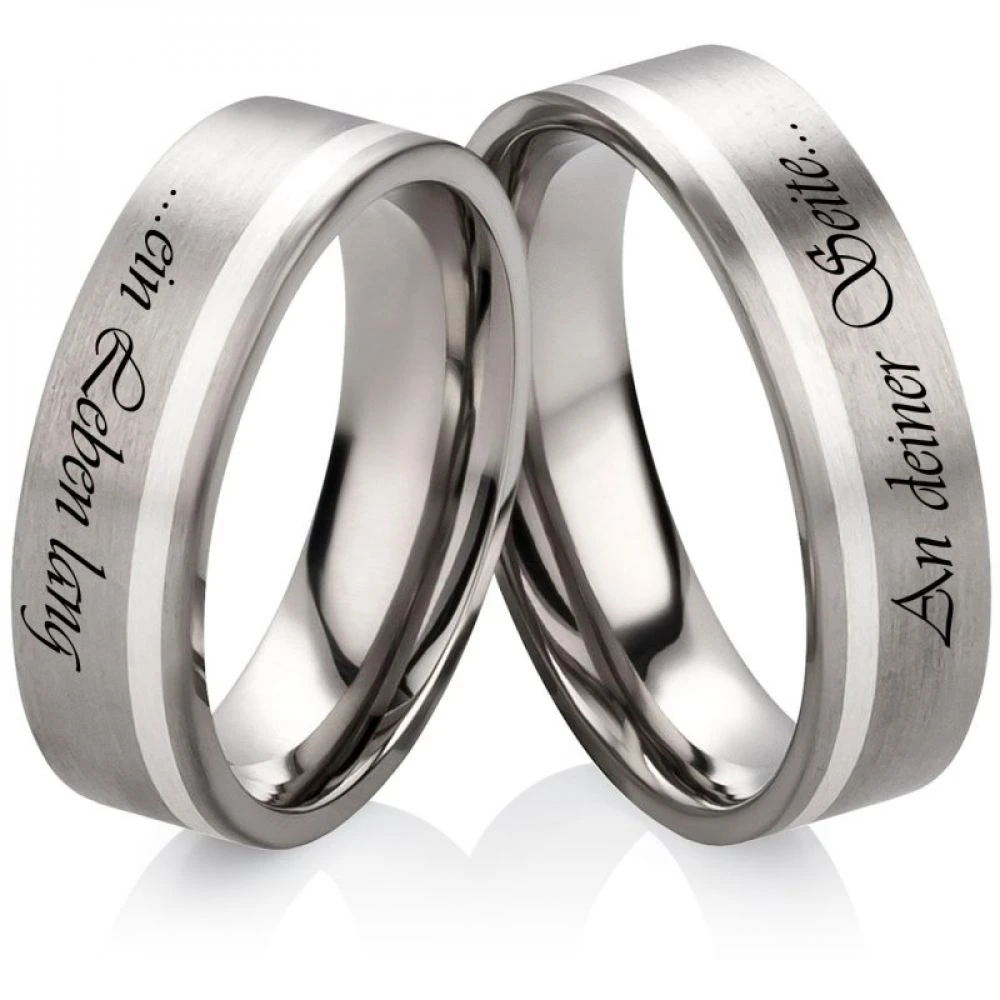 Trauringe Titanringe mit Silber T312 mit Außengravur