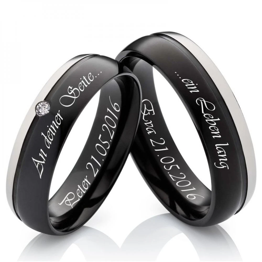 Titanringe T059 mit Zirkonia oder Diamant und Außengravur