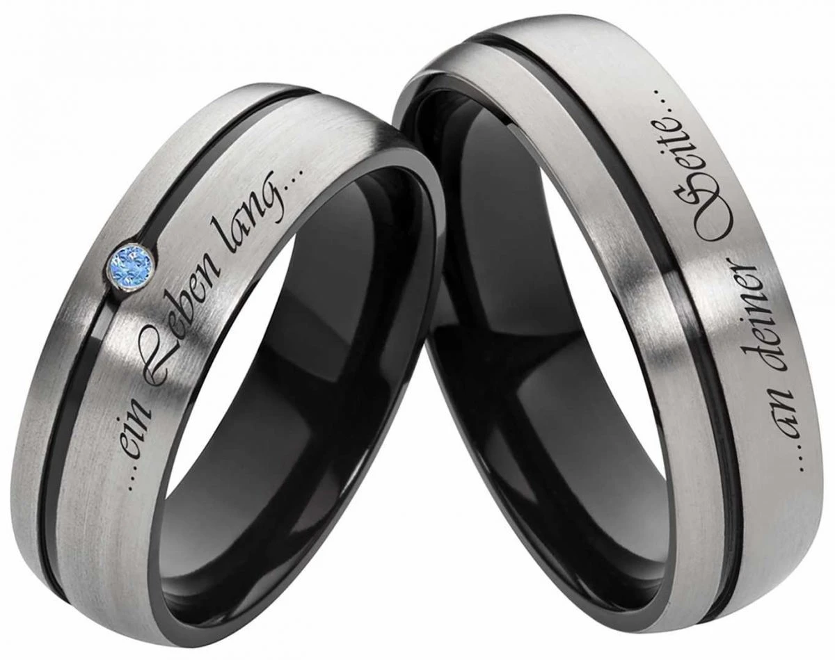 Titanringe schwarz T133 mit Zirkonia blau