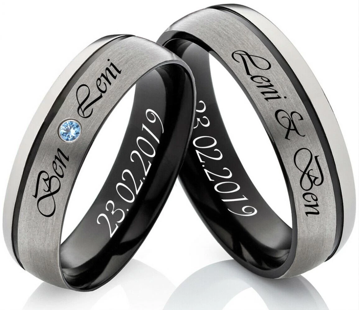 Titanringe T201 mit Topas blau und Gravur