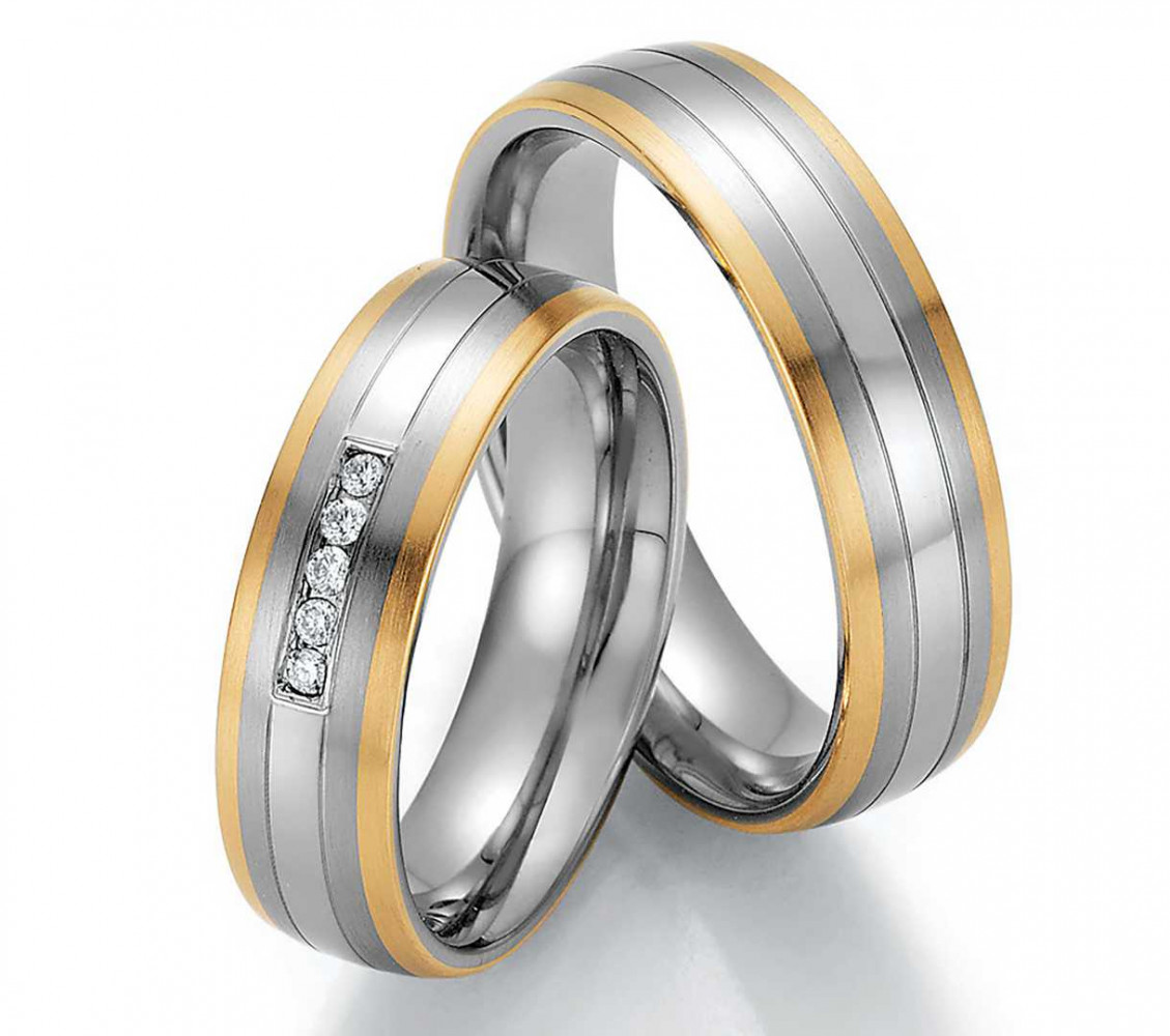 Trauringe aus Edelstahl-Gold 88-60090+88-60100 mit Diamanten Trauringe aus Edelstahl-Gold 88-60090+88-60100 mit Diamanten