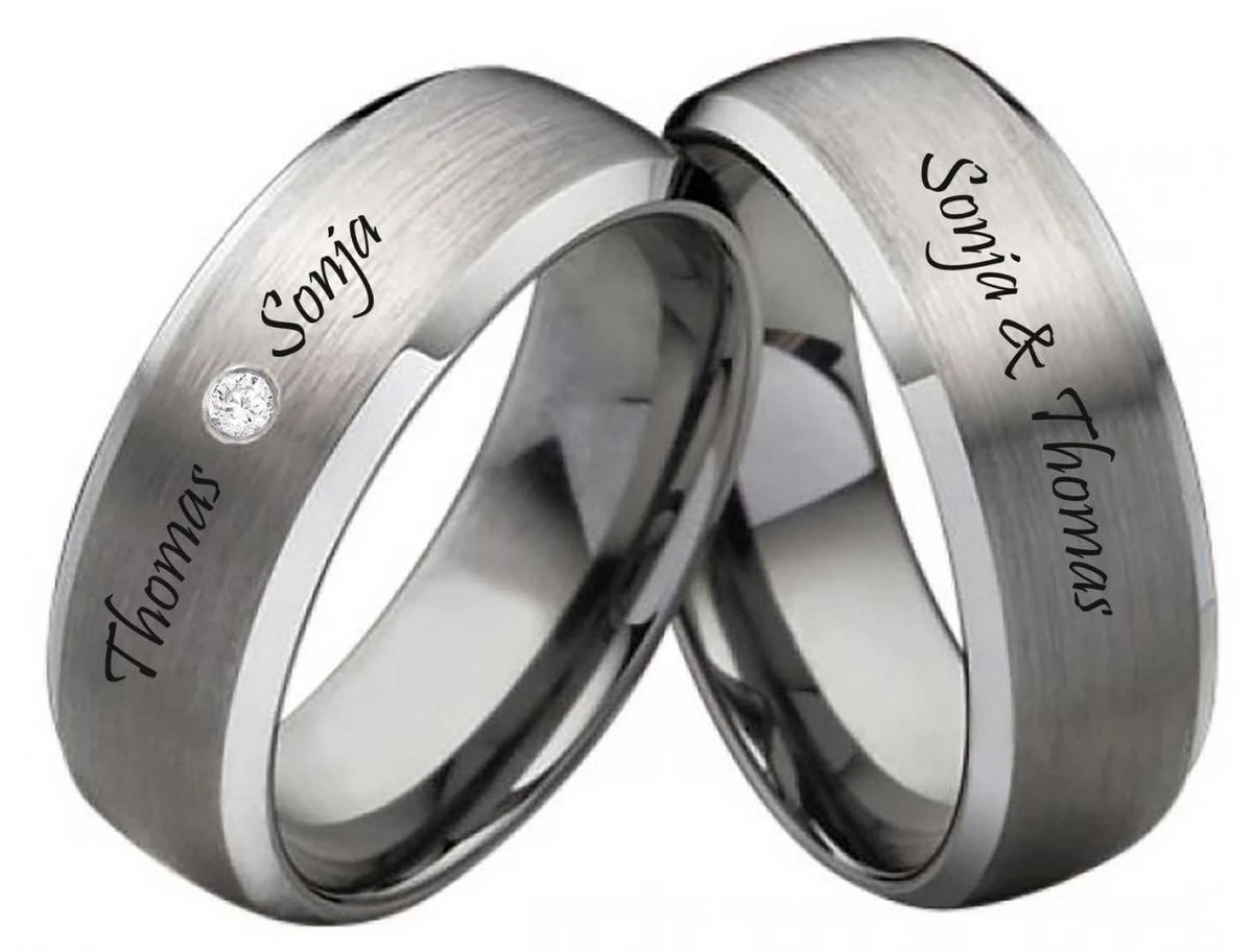 Wolframring W114 mit Zirkonia oder Diamant und Außengravur