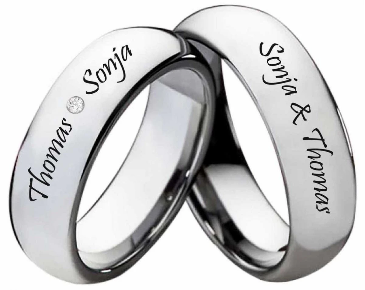 Wolframring W128 mit Zirkonia-Diamant und Außengravur