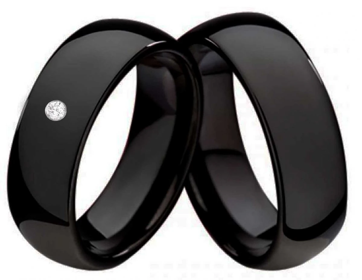 Wolframring W154 mit Zirkonia oder Diamant und Gravur