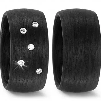 Schwarze Carbon Ringe TF-59285P mit 5x Diamanten und gratis Gravur