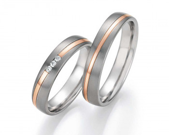 Trauringe aus Titan 78-10030+78-10040 mit Diamanten und Rosègoldeinlage