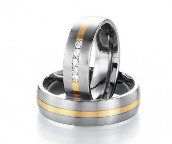 Trauringe aus Titan 78/80030+78/80040 mit Diamanten und Gold