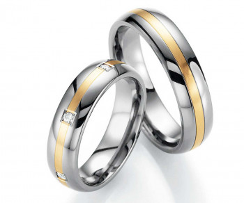 Trauringe aus Titan 78/80050+78/80060 mit Diamanten und Gold
