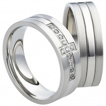 Partnerringe Edelstahl AB834-AB835 mit Zirkonia weiß und Gravur