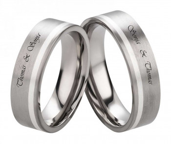 Partnerringe Titanringe mit Silbereinlage PT312 mit Außengravur